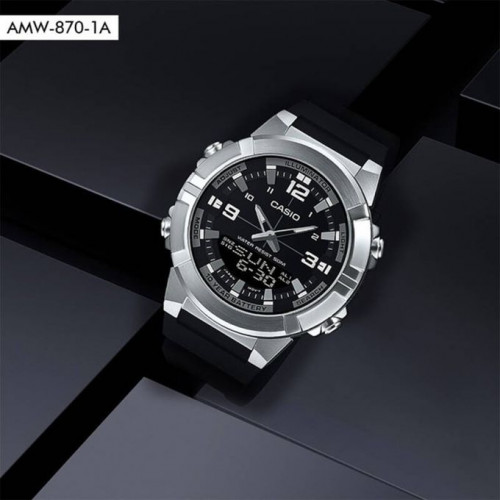 Casio – Autonomie de la pile : 10 ans – Double montre – Bracelet en caoutchouc – AMW-870-1AVDF Casio – Autonomie de la pile : 10 ans – Double montre – Bracelet en caoutchouc – AMW-870-1AVDF
