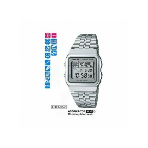 Casio – Homme – Vintage argenté – Bracelet en acier inoxydable – A500WA-7DF Casio – Homme – Vintage argenté – Bracelet en acier inoxydable – A500WA-7DF