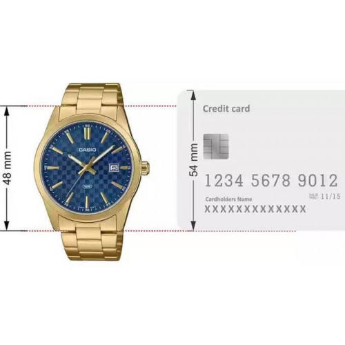 Casio – Montre dorée, cadran bleu et index dorés – Tout en acier inoxydable – Afficheur de date – MTP-VD03G-2A Casio – Montre dorée, cadran bleu et index dorés – Tout en acier inoxydable – Afficheur de date – MTP-VD03G-2A