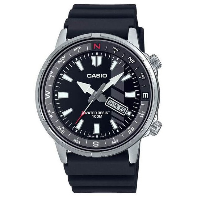 Casio – Sportive et élégante avec un anneau de compas rotatif, étanche 100m – MTD-130-1AV