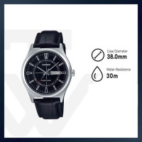 Casio – Montre analogique classique – Bracelet en cuir noir – Dateur jour/mois – MTP-V006L-1C