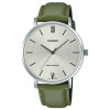 Casio – Bracelet en cuir vert – Cadran argenté – Boîtier extra plat – MTP-VT01L-3B