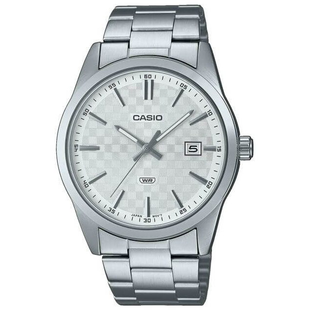 Casio – Cadran blanc avec dateur – Bracelet en acier inoxydable – MTP-VD03D-7AUDF