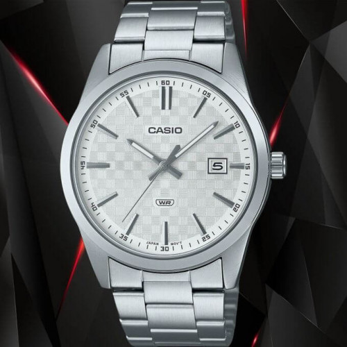 Casio – Cadran blanc avec dateur – Bracelet en acier inoxydable – MTP-VD03D-7AUDF Casio – Cadran blanc avec dateur – Bracelet en acier inoxydable – MTP-VD03D-7AUDF