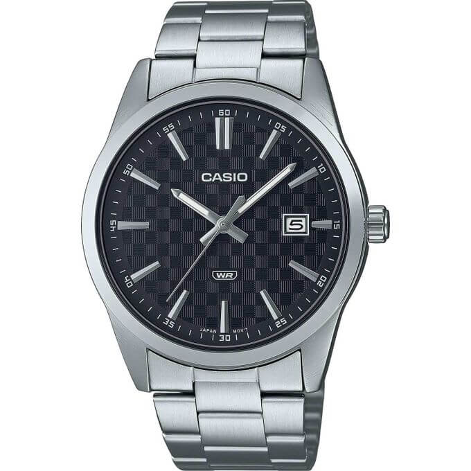 Casio – Montre homme cadran noir avec aiguilles fluorescentes – Dateur – MTP-VD03D-1AU