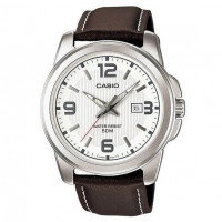 Casio – Montre homme – Bracelet cuir marron – Cadran blanc – MTP-1314L-7A