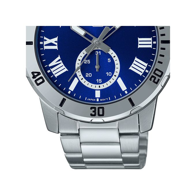 Casio – Avec dateur sous forme de petite seconde – Cadran bleu – Bracelet en acier inoxydable – MTP-VD200D-2B