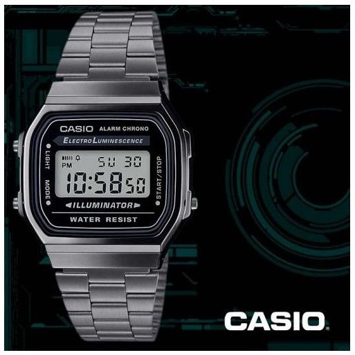 Casio – Noir – Digitale – Vintage Collection – Bracelet en acier inoxydable – A168WGG-1ADF