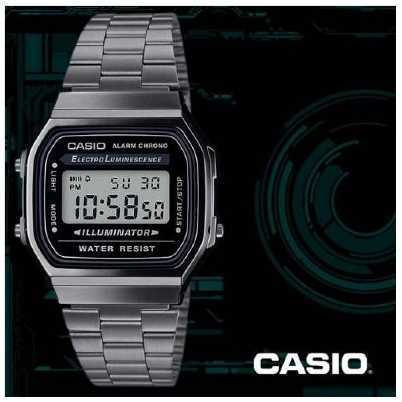 Casio – Noir – Digitale – Vintage Collection – Bracelet en acier inoxydable – A168WGG-1ADF