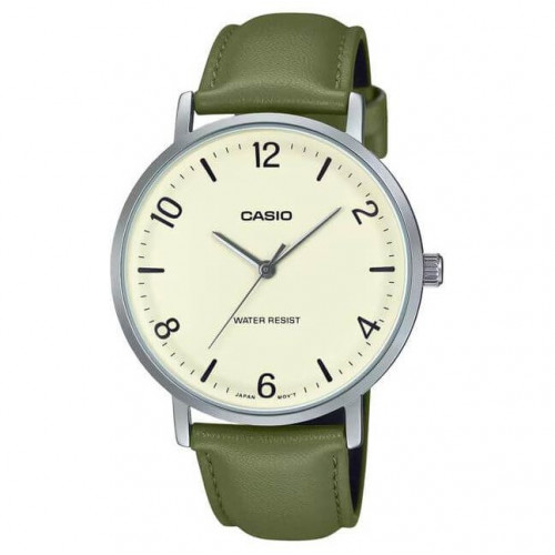 Casio – Montre classique en bracelet cuir vert pour hommes – Index chiffres facile – MTP-VT03L-7B Casio – Montre classique en bracelet cuir vert pour hommes – Index chiffres facile – MTP-VT03L-7B