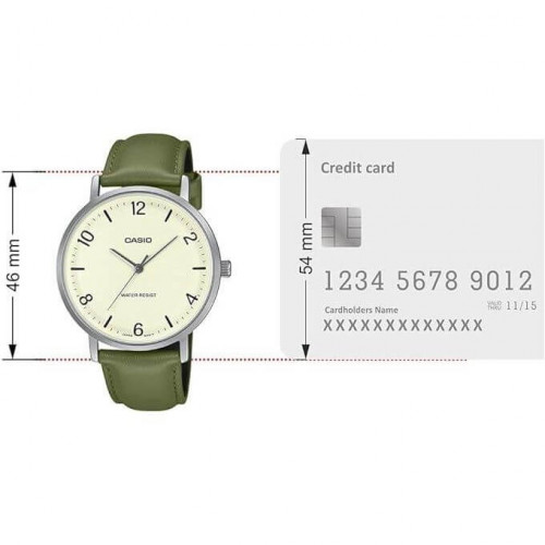 Casio – Montre classique en bracelet cuir vert pour hommes – Index chiffres facile – MTP-VT03L-7B Casio – Montre classique en bracelet cuir vert pour hommes – Index chiffres facile – MTP-VT03L-7B