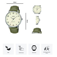 Casio – Montre classique en bracelet cuir vert pour hommes – Index chiffres facile – MTP-VT03L-7B