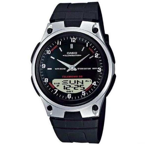 Casio – Double montre – Autonomie de batterie 10 ans – Étanchéité jusqu’à 50 mètres – Heure mondiale – AW-80-1A