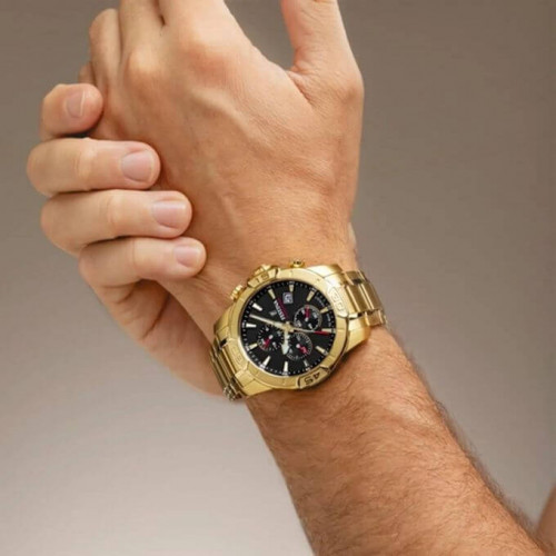 Festina – Montre chronographe dorée et fond noir – Tout en acier inoxydable – Diamètre boîtier : 45 mm & étanche 100 m – F20705/4 Festina – Montre chronographe dorée et fond noir – Tout en acier inoxydable – Diamètre boîtier : 45 mm & étanche 100 m – F20705/4