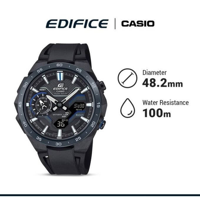 Casio – Synchronisation avec votre smartphone via Bluetooth® – Solaire – Bracelet en résine noir – BCE-2200PB-1A