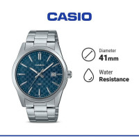 Casio – Montre fond bleu avec dateur pour hommes – Bracelet en acier inoxydable – MTP-VD03D-2A2