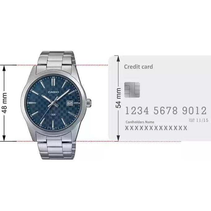 Casio – Montre fond bleu avec dateur pour hommes – Bracelet en acier inoxydable – MTP-VD03D-2A2