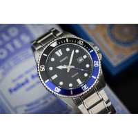 Casio – Sous-marine 200 m pour hommes – Cadran noir, lunette rotative noir/bleu – Tout en acier inoxydable – MDV-107D-1A2V