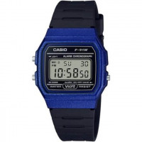 Casio – Digital bleu – Bracelet en résine noir – Étanche – Alarme & Chronographe – F-91WM-2ADF