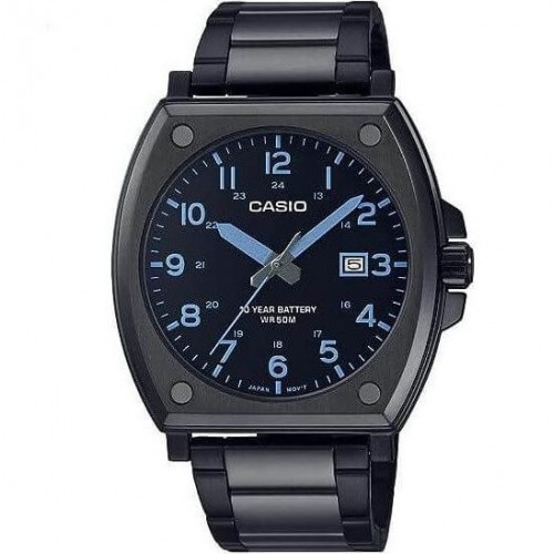 Casio – Tout en acier inoxydable noir – avec dateur & étanche – Index chiffres bleu – MTP-E715D-1AV Casio – Tout en acier inoxydable noir – avec dateur & étanche – Index chiffres bleu – MTP-E715D-1AV