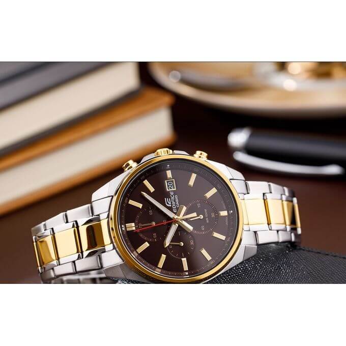 Casio – Édifice Collection pour homme – Cadran marron – Bracelet en acier bicolore – EFV-610SG-5AV