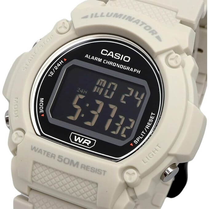 Casio – Blanche en caoutchouc – Cadran noir digital – Étanche 50 m – W-219HC-8BV