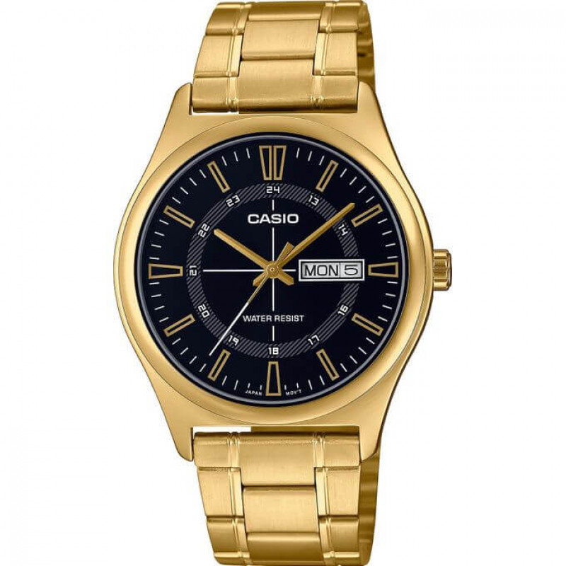 Casio – Doré cadran noir – Index tirets – Diamètre boîtier 38 mm – MTP-V006G-1C