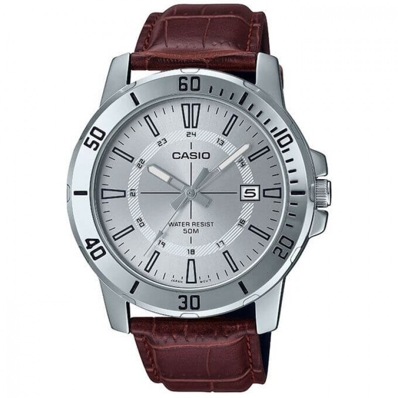 Casio – Cadran blanc – Bracelet cuir marron – MTP-VD01L-7CV