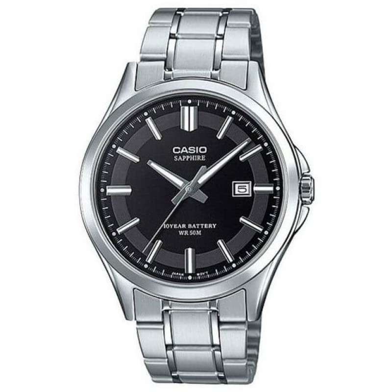 Casio – Cadran noir – Verre saphir anti-rayure – Bracelet inoxydable – MTS-100D-1AV