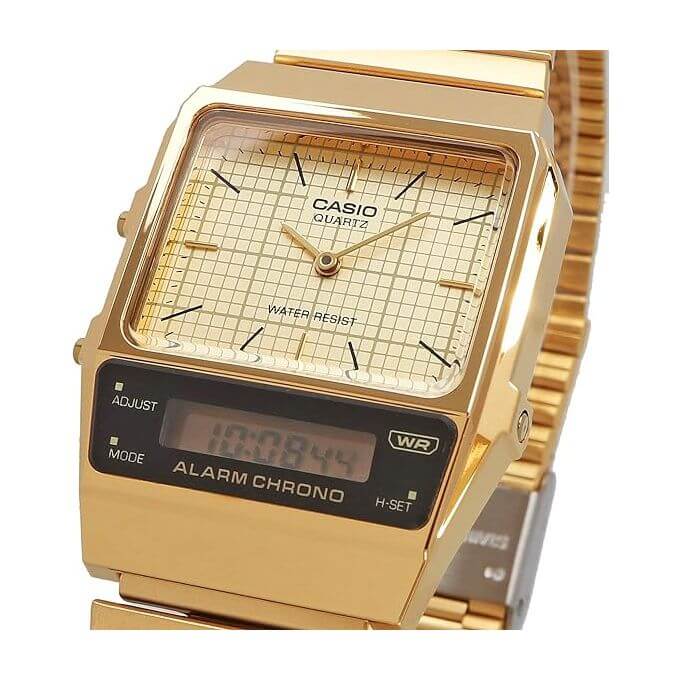 Casio – VINTAGE – Bracelet inoxydable doré – Double montre « Analogique/Numérique » – AQ-800EG-9A
