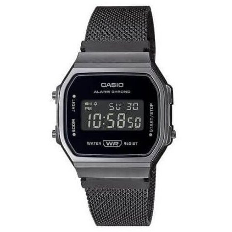 Casio – Bracelet en mailles milanaise noir – Numérique cadran noir – A168WEMB-1BDF
