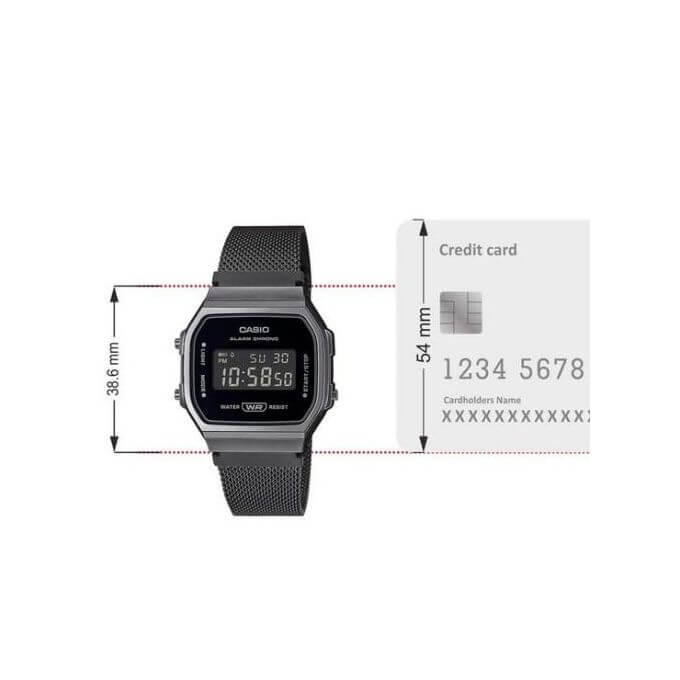 Casio – Bracelet en mailles milanaise noir – Numérique cadran noir – A168WEMB-1BDF