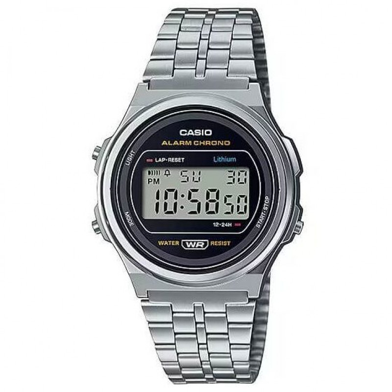 Casio – Numérique – Vintage Collection ronde argentée – Bracelet en acier inoxydable – A171WE-1ADF