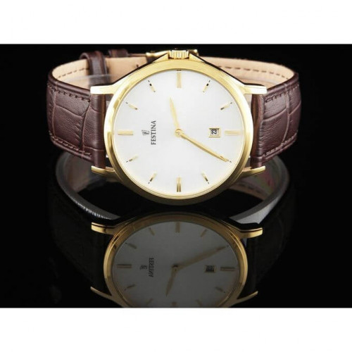 Festina – Classique dorée pour hommes – Bracelet cuir marron – Diamètre 39 mm – F16747/1 Festina – Classique dorée pour hommes – Bracelet cuir marron – Diamètre 39 mm – F16747/1