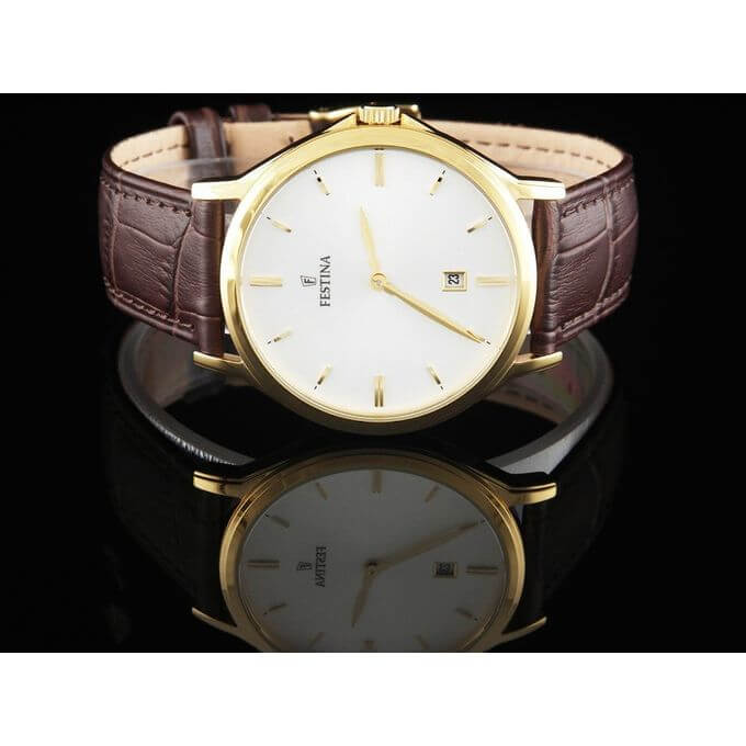 Festina – Classique dorée pour hommes – Bracelet cuir marron – Diamètre 39 mm – F16747/1