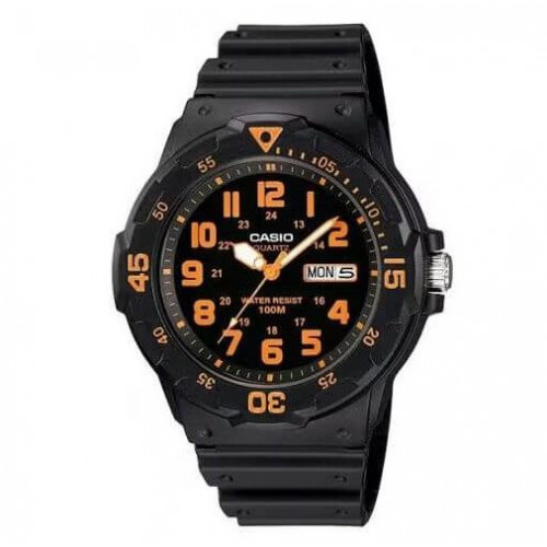 Casio – Montre pour hommes chiffres orange – Bracelet en silicone noir – MRW-200H-4BV Casio – Montre pour hommes chiffres orange – Bracelet en silicone noir – MRW-200H-4BV
