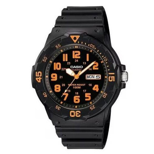 Casio – Montre pour hommes chiffres orange – Bracelet en silicone noir – MRW-200H-4BV