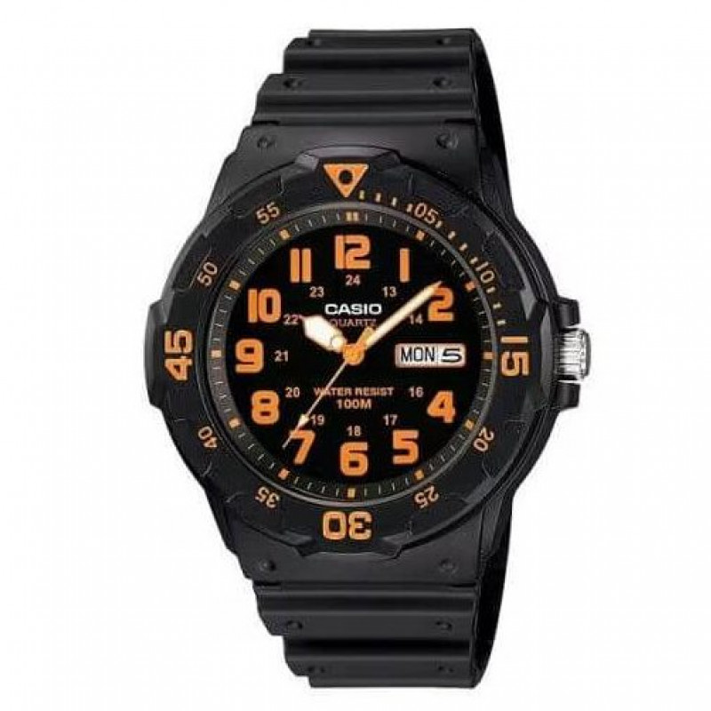 Casio – Montre pour hommes chiffres orange – Bracelet en silicone noir – MRW-200H-4BV