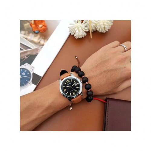 Casio – Cadran noir & Bracelet cuir couleur camel – Avec dateur – MTP-V004L-1B2U Casio – Cadran noir & Bracelet cuir couleur camel – Avec dateur – MTP-V004L-1B2U