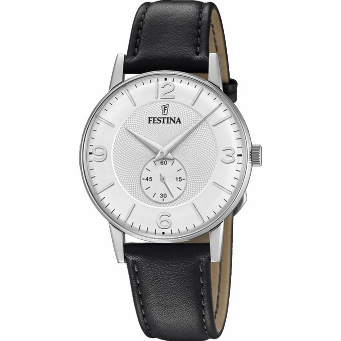 Festina – Argentée – Petite seconde – Cadran argenté – Bracelet cuir noir – F20566/2
