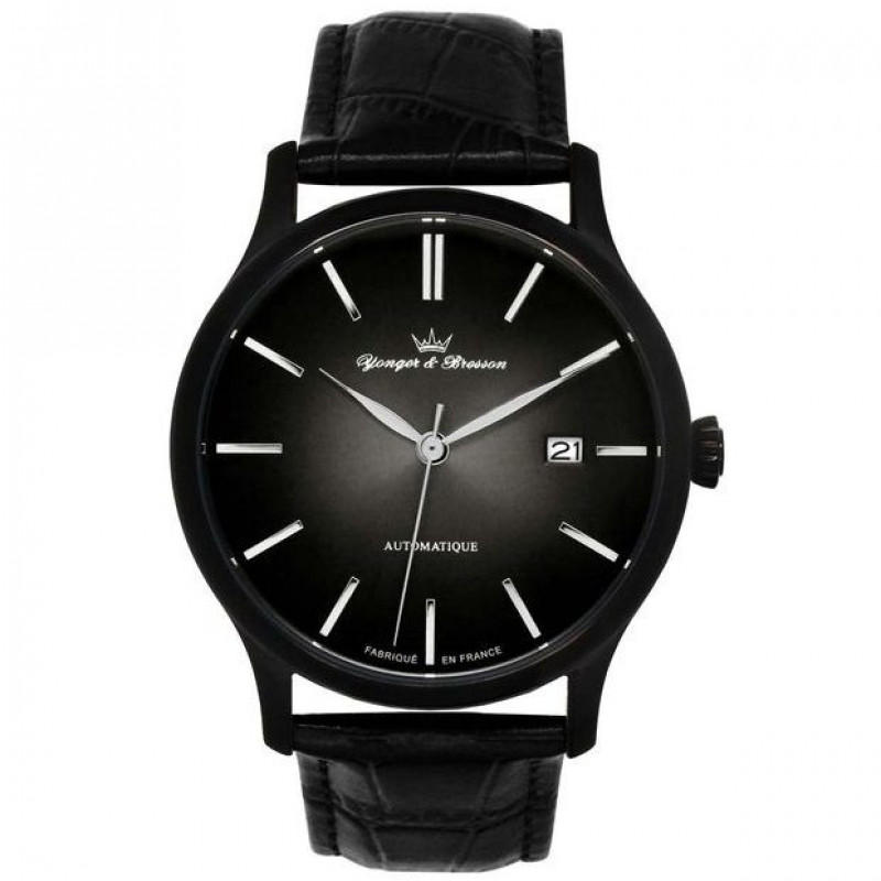 Yonger & Bresson – YBH8564/13 – Automatique – Fabriquée en France – Noir cadran noir – Bracelet cuir noir