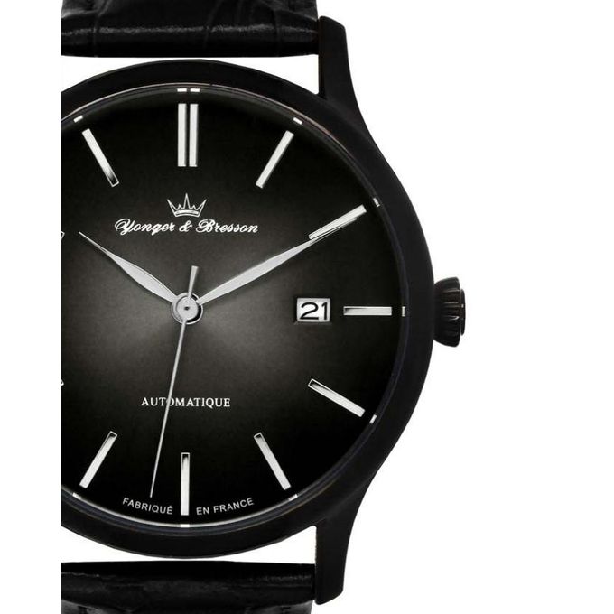 Yonger & Bresson – YBH8564/13 – Automatique – Fabriquée en France – Noir cadran noir – Bracelet cuir noir