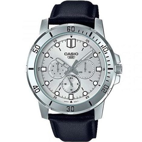 Casio – Montre homme – Cadran argenté – Bracelet cuir noir – MTP-VD300L-7EUDF