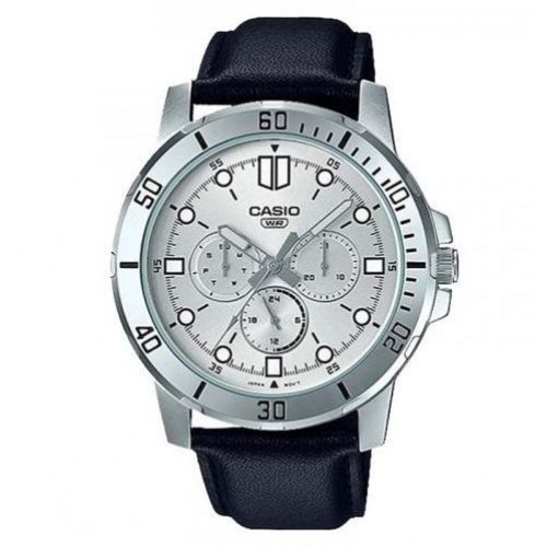 Casio – Montre homme – Cadran argenté – Bracelet cuir noir – MTP-VD300L-7EUDF Casio – Montre homme – Cadran argenté – Bracelet cuir noir – MTP-VD300L-7EUDF