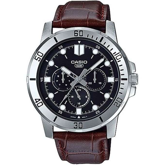 Casio – Homme – Bracelet cuir marron – Cadran noir – MTP-VD300L-1EUDF