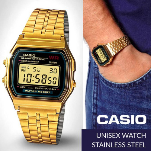 Casio – Cadran carré – Vintage Collection – Doré – Bracelet en acier inoxydable – A159WGEA-1DF Casio – Cadran carré – Vintage Collection – Doré – Bracelet en acier inoxydable – A159WGEA-1DF