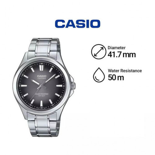 Casio – Montre pour hommes – Solaire & verre saphir inrayable – Fond noir – Tout en acier inoxydable – MTS-RS100D-1ADF Casio – Montre pour hommes – Solaire & verre saphir inrayable – Fond noir – Tout en acier inoxydable – MTS-RS100D-1ADF
