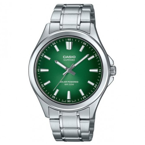 Casio – Montre pour hommes – Solaire & verre saphir inrayable – Fond vert – Tout en acier inoxydable – MTS-RS100D-3AVDF Casio – Montre pour hommes – Solaire & verre saphir inrayable – Fond vert – Tout en acier inoxydable – MTS-RS100D-3AVDF
