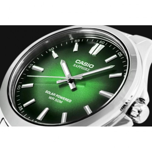 Casio – Montre pour hommes – Solaire & verre saphir inrayable – Fond vert – Tout en acier inoxydable – MTS-RS100D-3AVDF Casio – Montre pour hommes – Solaire & verre saphir inrayable – Fond vert – Tout en acier inoxydable – MTS-RS100D-3AVDF