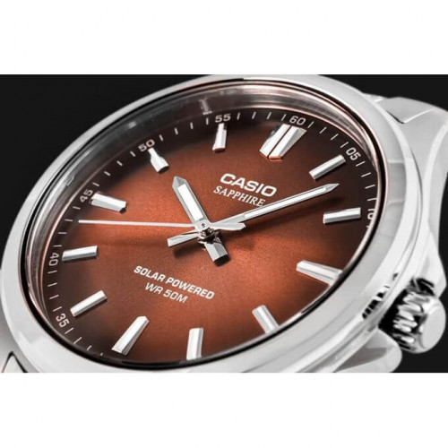 Casio – Montre pour hommes – Solaire & verre saphir inrayable – Fond marron – Tout en acier inoxydable – MTS-RS100D-5ADF Casio – Montre pour hommes – Solaire & verre saphir inrayable – Fond marron – Tout en acier inoxydable – MTS-RS100D-5ADF